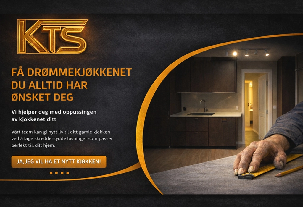 Moderne kjøkkenrenovering utført av KTS med mørke skapfronter, lys benkeplate og skreddersydd kjøkkenløsning i moderne stil.